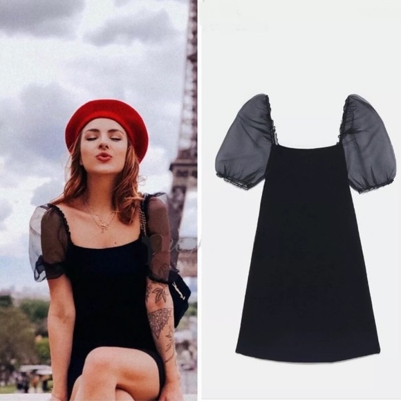 Zara Dresses & Skirts - Zara black ballon sleeve knit dress